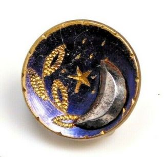 Antique Vtg Button Moon & Star Brass & Steel I2