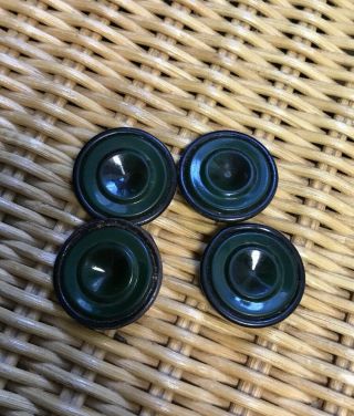 Set Of 4 Vintage Green Celluloid Buttons 1 1/8 " Geometric