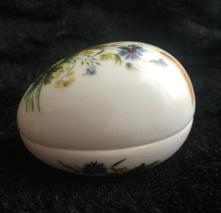 Limoges Trinket Box France Rochard Egg Shaped Wild Flower Bouquet Porcelain 2