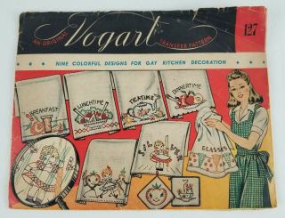 Vintage 1940s Vogart Embroidery Iron - On Transfer 127 Kitchen Towels Pot Holders