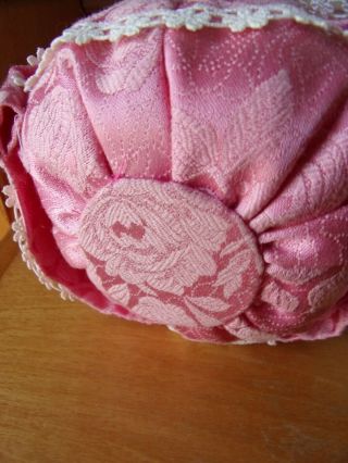 Half Doll Pin Cushion Only Pink Brocade With White Lace 4 1/2 