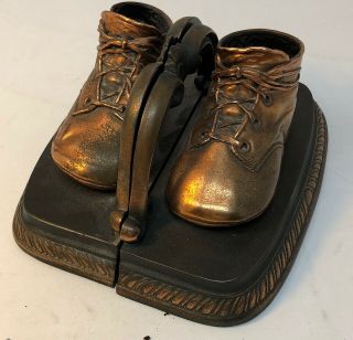 Vintage Estate Pair Bronze Baby Shoes Bookends Brass Antique 50 