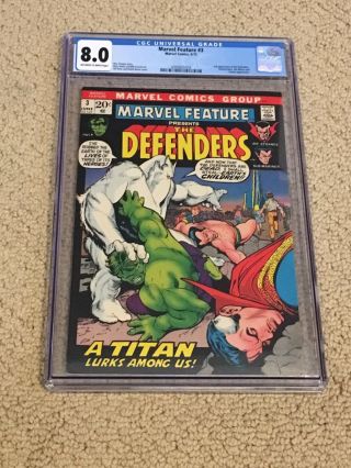 Marvel Feature 3 Cgc 8.  0 Ow/w Pages (3rd App Defenders) - Roy Thomas Story
