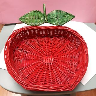 Vintage Red Apple Shaped Woven Wicker Basket