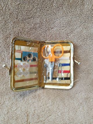 Vintage Antique Mini Sewing Kit In Carry Case Folding Sew
