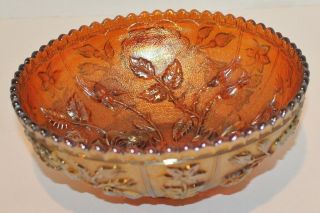 Vintage Imperial Marigold Carnival Glass Bowl Raised Roses - Sawtooth Edge - 8 " - Euc