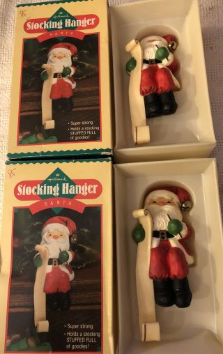 Hallmark Vintage Santa With Christmas List Stocking Hanger /holder Set Of 2