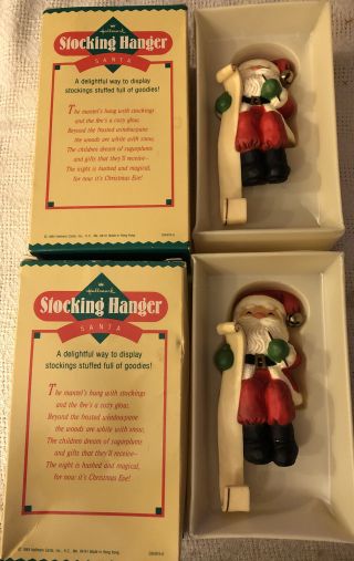 Hallmark Vintage SANTA WITH CHRISTMAS LIST Stocking Hanger /Holder Set Of 2 2