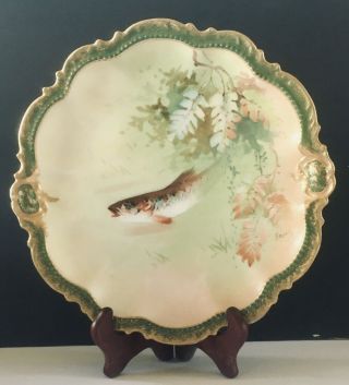Antique Coronet Limoges Hand Painted Fish Plate 10” France Artist Signed Bonvil