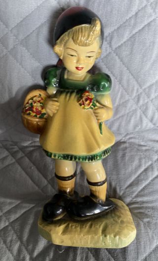 Vintage Carnival Prize Chalkware Dutch Girl Figurine 9”