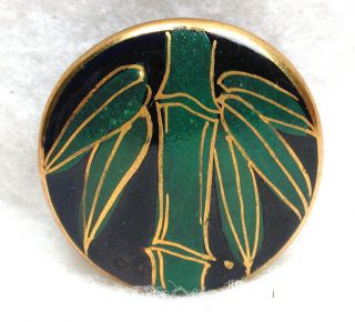 Vintage Satsuma Button Cobalt W Hand Painted Bamboo With Gold Accents - 15/16