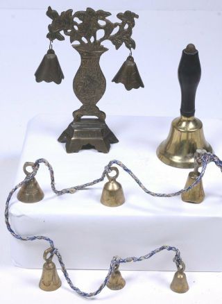 (3) Vintage Brass Bells Flower Vase W/2 Bells 6 Graduating Size Bells Hand Bell