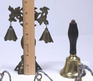 (3) Vintage Brass BELLS Flower Vase w/2 Bells 6 GRADUATING SIZE BELLS Hand Bell 2