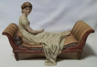 Vintage Porcelain Lady Figurine Fainting Couch Aldon Japan Art Deco Nouveau