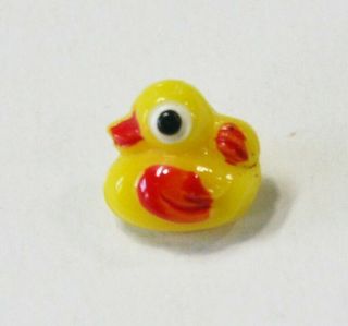 Vintage Yellow Glass Rubber Ducky Realistic Button Goofy