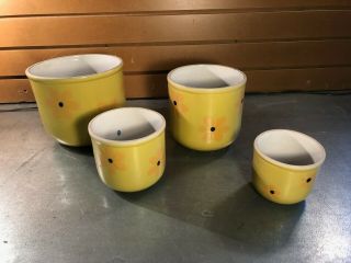 Set Of 4 Vintage Yellow Pottery Planters - Made In Japan - Daisy Design