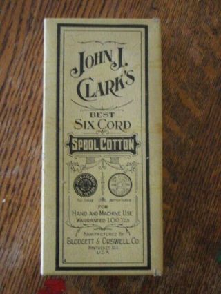 Vintage John J Clarks Best Six Cord Spool Cotton Thread Empty Box Sewing Usa