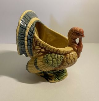 Lefton Tom Turkey Planter Or Vase Vintage Ceramic Thanksgiving Centerpiece Japan