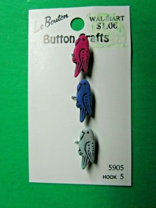 (3) Vintage 5/8 " Le Bouton Parrot Bird Plastic Shank Buttons Nos Card (h53)