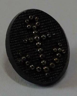 Vintage Black Glass Button With A Silver Anchor