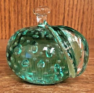 Vintage Murano Green Art Glass Controlled Bubble Apple Paperweight