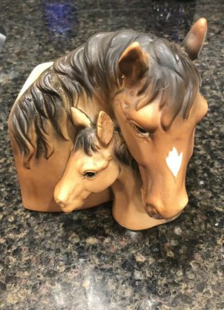 Vintage Napco Ware Mare & Foal Horse Head Ceramic Planter Vase C8845