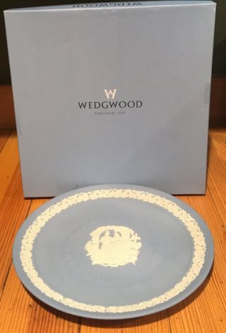 Wedgwood Wedding Day Plate Jasperware White On Pale Blue Bride & Groom England