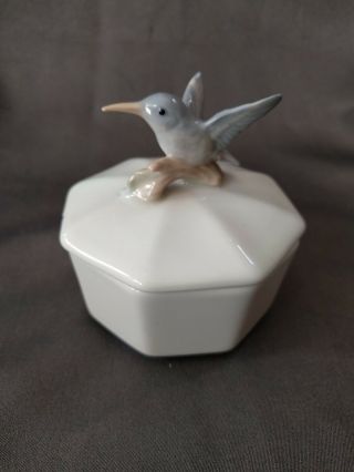 Vintage Otagiri Porcelain Humming Bird On Branch Trinket Box W Lid Japan