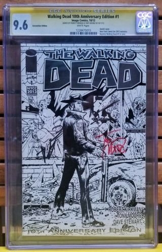 Walking Dead 1 Cgc 9.  6 Variant 10th Anniversary Signed Kirkman Moore Sketch