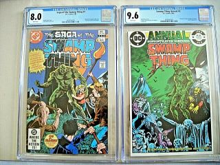 Dc Comics Swamp Thing Annual 2 Cgc 9.  6 Nm,  & 1 8.  0 Vf White Pages Alan Moore