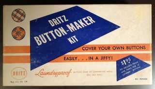 Vintage 1948 Dritz Button - Maker Kit “cover Your Own Buttons Easily.  In A Jiffy”