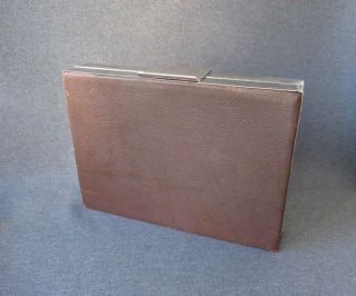 Antique Art Deco Flapper Brown Leather Chromed Metal Clutch Purse Bag
