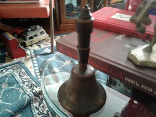 Antique/vintage School Teacher Brass Bell With Wooden Handle 5 - 1/2” Tall Old