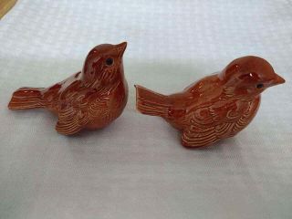 Goebel Bird Pair Cv72 - 73 Germany Vintage Rust Colored Ceramic Figurines.