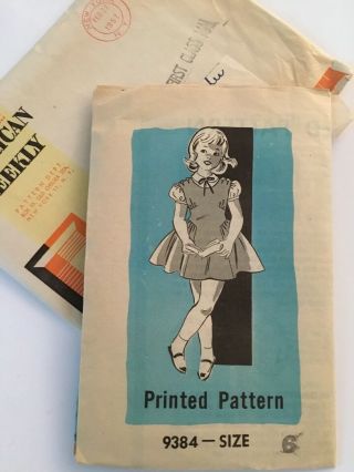 Vintage Sewing Pattern,  Child’s Dress,  9384,  Size 6
