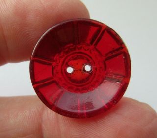 Gorgeous Antique Vtg Bright Ruby Red Depression Glass Button Patterned 7/8 " (k)