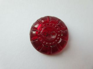 Gorgeous Antique Vtg Bright Ruby Red Depression GLASS BUTTON Patterned 7/8 
