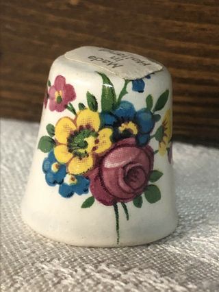 Thimble Ceramic Pink And Yellow Floral Made In Holland