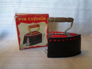 Vintage Pin Cushion Tape Measuring Black Iron Japan -