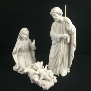 Vtg 3 Pc Holy Family Nativity Set Homco Home Interiors 5614 White Bisque