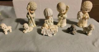 Vintage Precious Moments 9 Piece Nativity Set Miniature,  Wall And Palm Tree Set