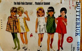 Vintage Butterick Sewing Pattern 4848 Girls One - Piece Dress Size 6