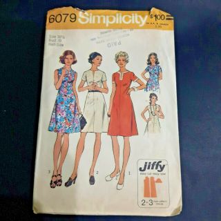 Vintage 1970s Dress Size 16 1/2 Bust 39 Sewing Pattern Simplicity 6079 Boho