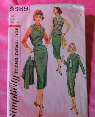 1950’s Simplicity Vtg Sewing Pattern 2389 Skirt Jacket Blouse Size 16 Bust 36