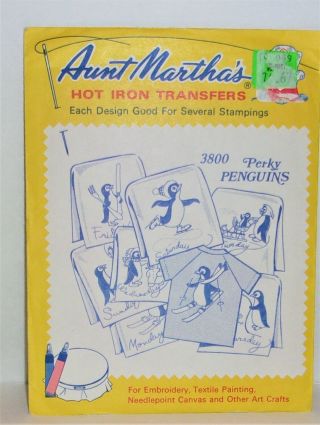 3800 Perky Penguins Aunt Martha’s Iron - On Embroidery Transfers