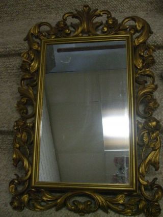 Vintage Large Home Interiors Syroco Gold Framed Rose Mirror Wall Decor