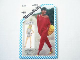 Simplicity 6321 Vintage 80s Knit Jumpsuit W Pants Or Shorts Esprit Sz 6 - 16 Uncut