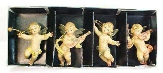 Vintage Set Of 4 Cherub / Angel Ornaments - 2.  5 " Italy Fontanini W/ Box