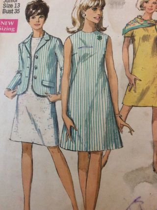 1960s Simplicity 7641 Vintage Sewing Pattern Womens Dress Jacket Size 13 Bust 35