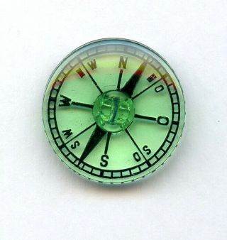 Stunning Clear Green Glass Button - - Realistic Compass With Black Letters - - 1 1/16 "
